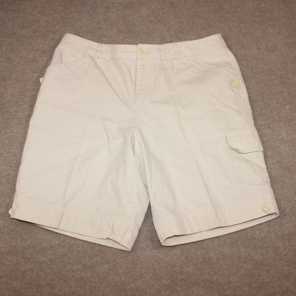 St Johns Bay Womens Cargo Shorts Size 14 Beige Cream 100% Cotton Utility Casual